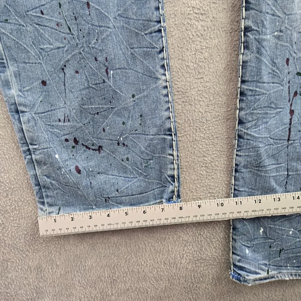 True Religion Men Jeans 30 Blue Denim‎ Paint Splatter RICKI Relaxed Straight